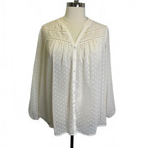 Torrid Women's Size 4 White Babydoll Long Sleeve Button Down Shirt